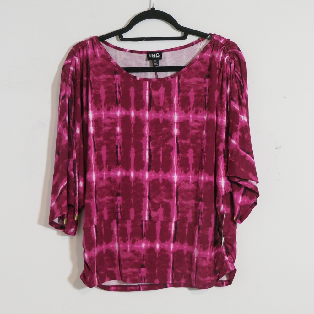 NEW INC International Concepts Womens Top XL Pink Ibiza Dye Dolman Sleeve Boho